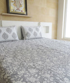 Grey Floral Handblock Premium Cotton Bedsheet Set image 2