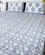 Grey Floral Handblock Premium Cotton Bedsheet Set image 5