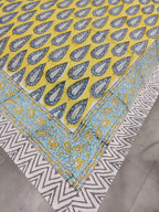 Grey Yellow Leaf Handblock Cotton Table Cover image 2
