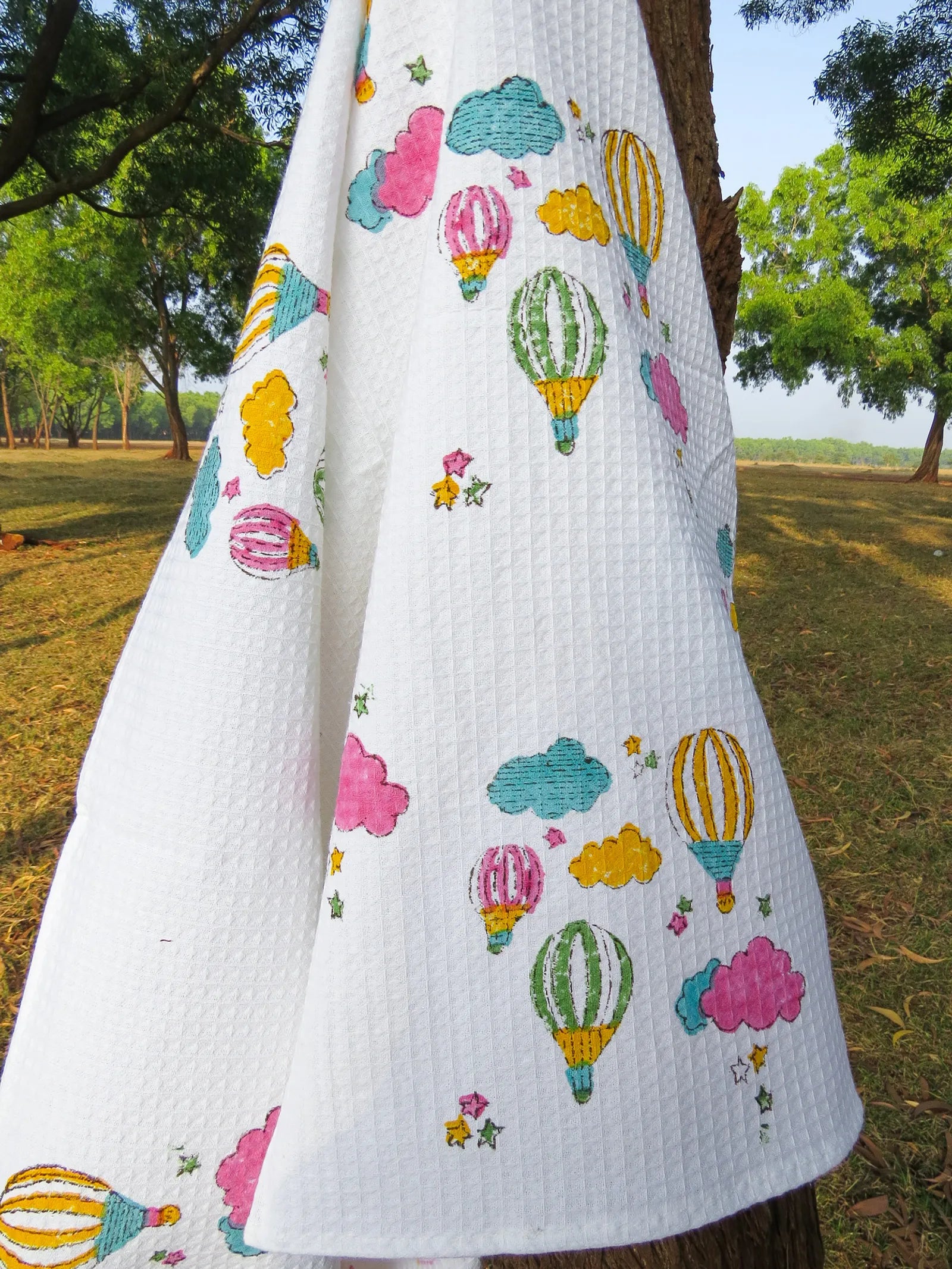 Hot Air Balloon Handblock Waffle Cotton Kids Bath Towel image 3
