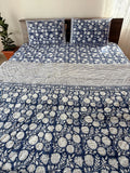 Indigo Floral Handblock Mul Cotton Quilt Single image 1