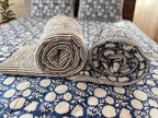 Indigo Floral Handblock Mul Cotton Quilt Single image 3