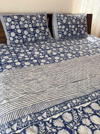 Indigo Floral Handblock Mul Cotton Quilt Single image 4