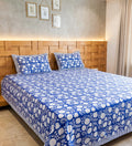 Indigo Floral Handblock Premium Cotton Bedsheet Set image 1