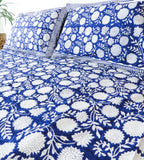 Indigo Floral Handblock Premium Cotton Bedsheet Set image 3