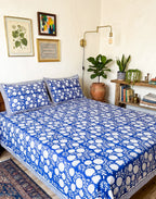 Indigo Floral Handblock Premium Cotton Bedsheet Set image 4