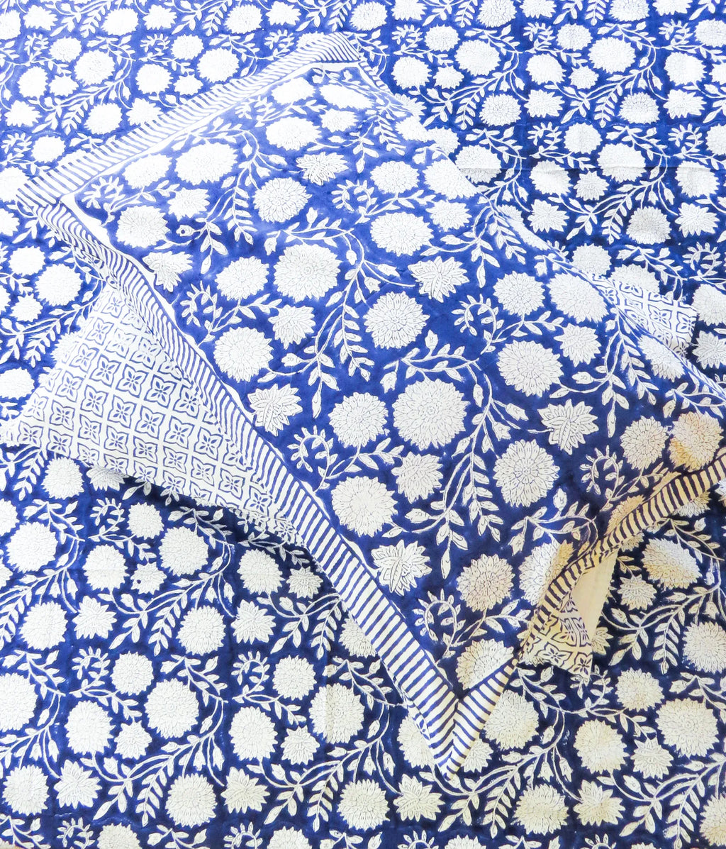 Indigo Floral Handblock Premium Cotton Bedsheet Set image 5