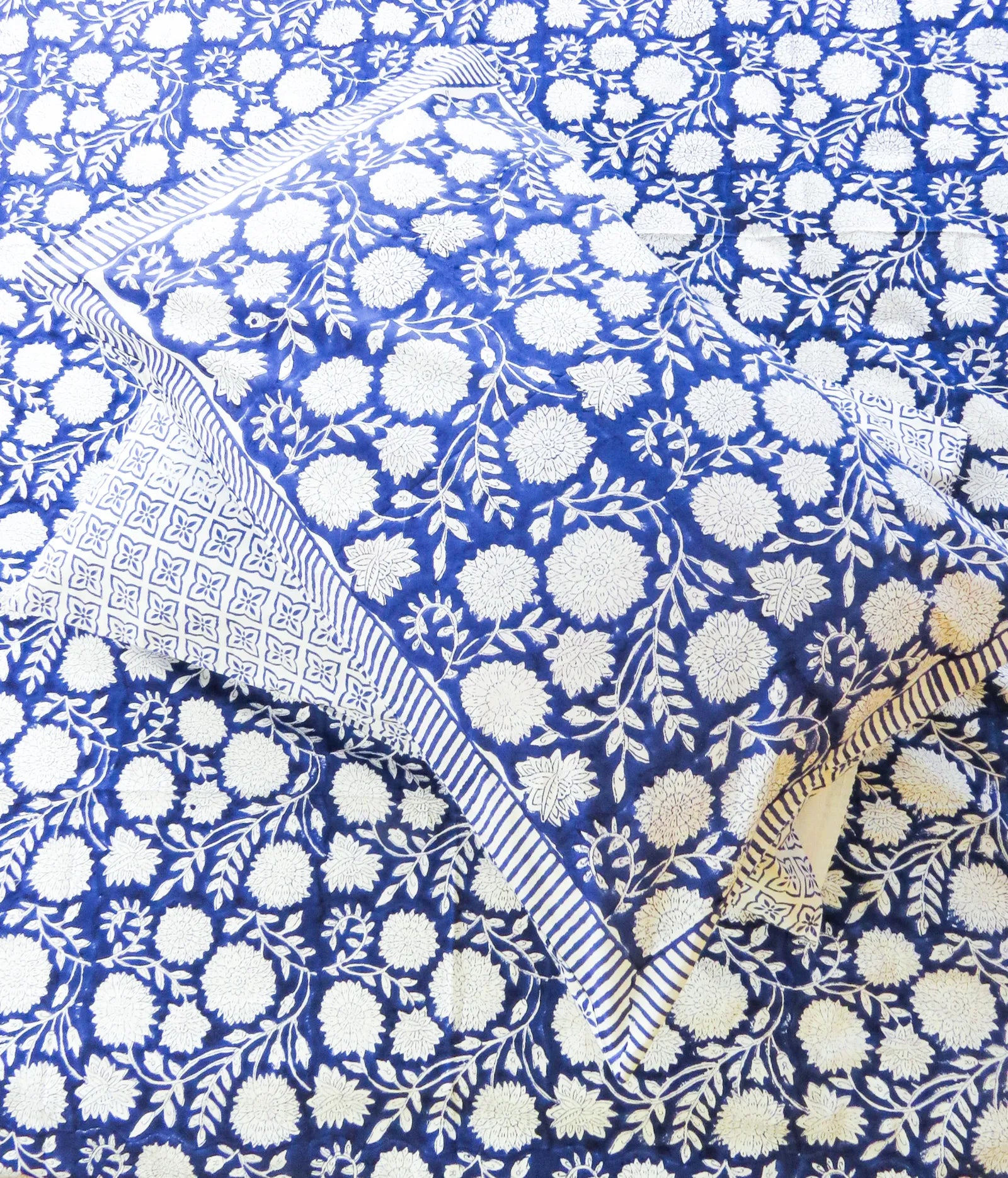 Indigo Floral Handblock Premium Cotton Bedsheet Set image 5