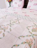 Ivory Floral Diamond Jal Handblock Mul Cotton Dohar image 1