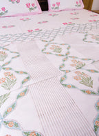 Ivory Floral Diamond Jal Handblock Mul Cotton Dohar image 2