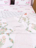Ivory Floral Diamond Jal Handblock Mul Cotton Dohar image 4