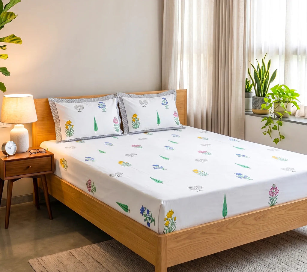 Malhaar Handblock Premium Cotton Bedsheet Set image 2