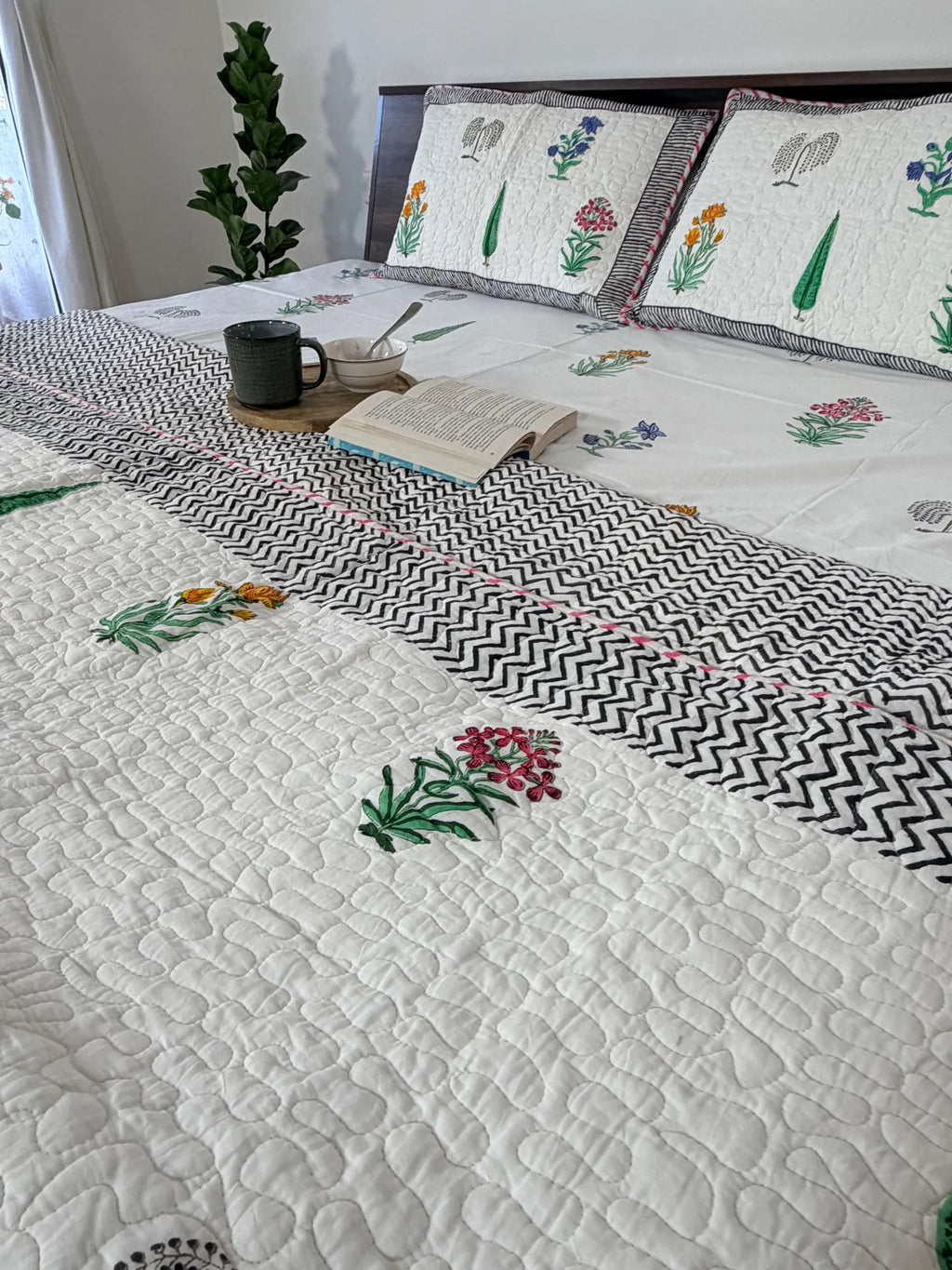 Malhar Pure Mulmul Voile With Cotton Quilting Design Quilted Bedcover image 1
