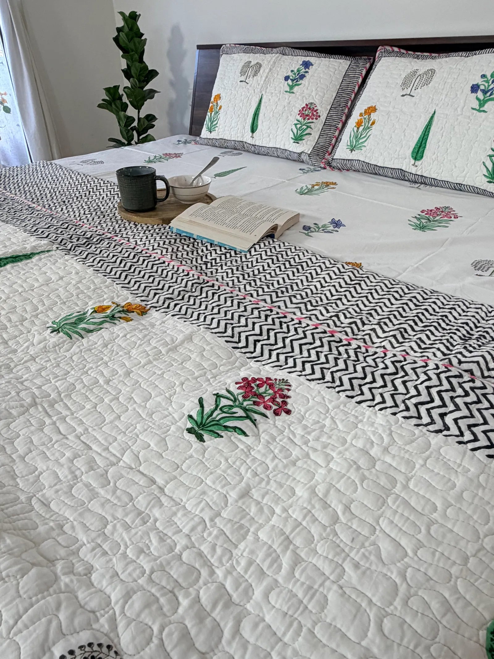 Malhar Pure Mulmul Voile With Cotton Quilting Design Quilted Bedcover image 1