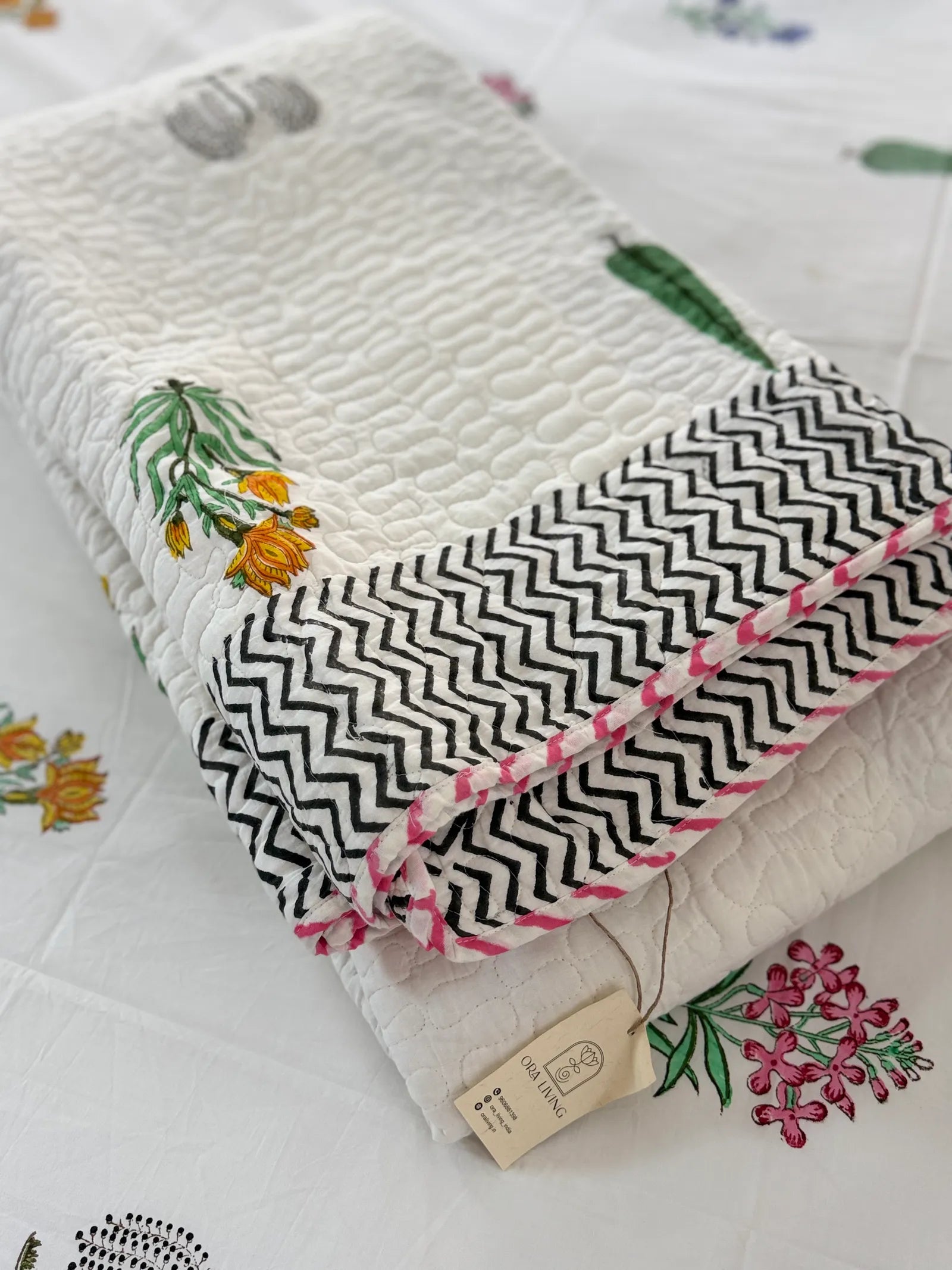 Malhar Pure Mulmul Voile With Cotton Quilting Design Quilted Bedcover image 2