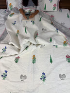 Malhar Pure Mulmul Voile With Cotton Quilting Design Quilted Bedcover image 3