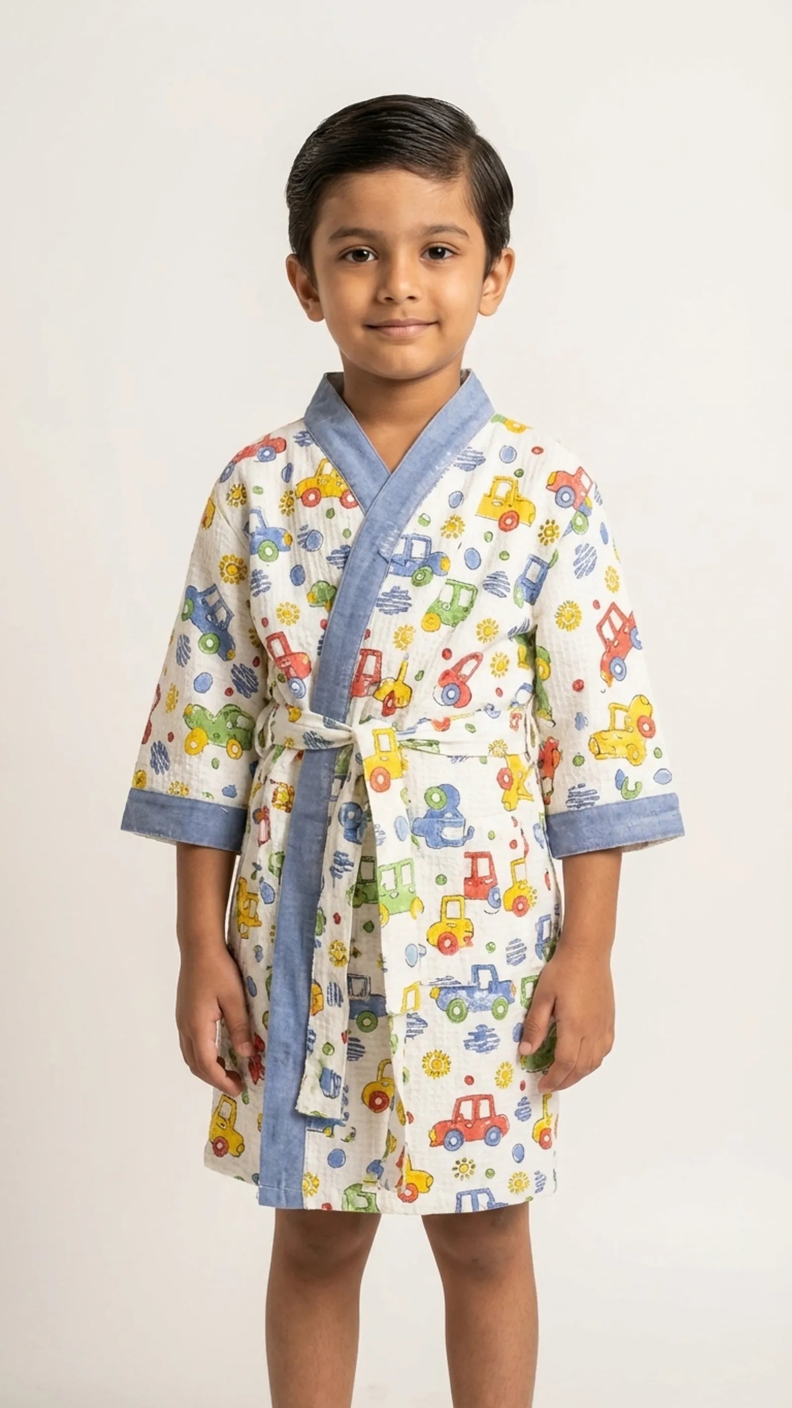 Multicolor Car Waffle Cotton Kids Bathrobe image 1