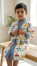Multicolor Car Waffle Cotton Kids Bathrobe image 2