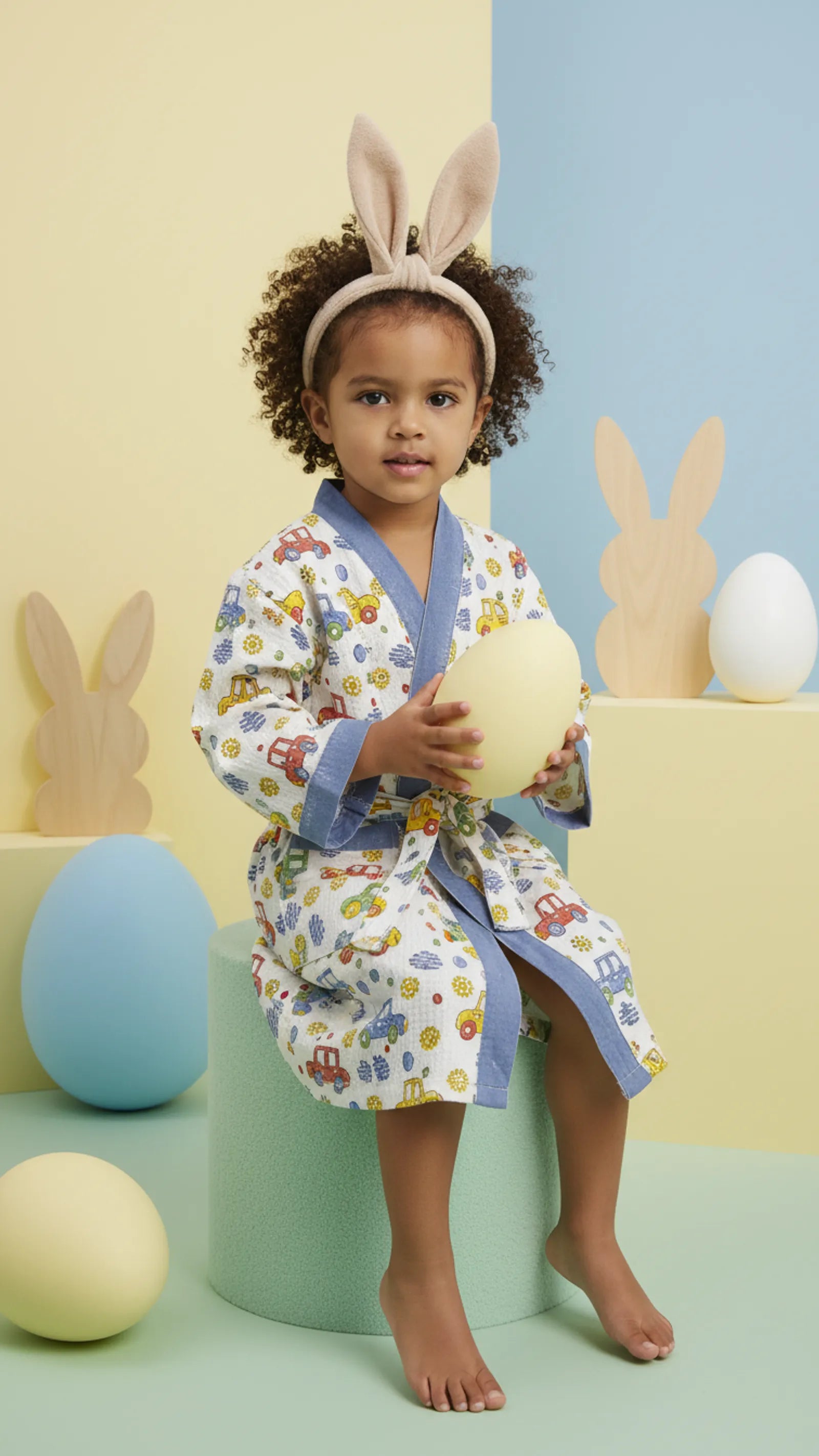 Multicolor Car Waffle Cotton Kids Bathrobe image 3