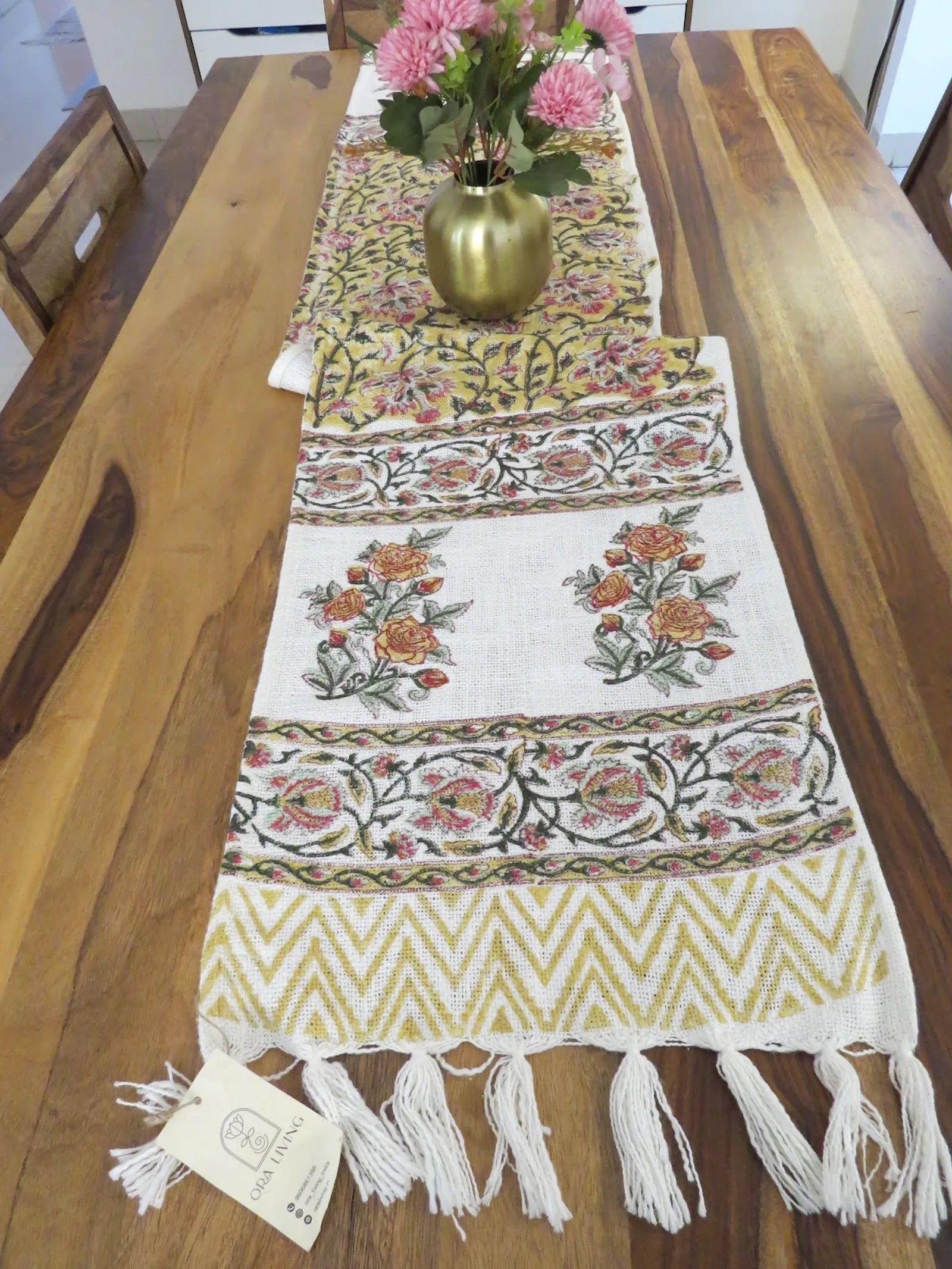 Mustard Yellow Handblock TNT Cotton Table Runner image 1