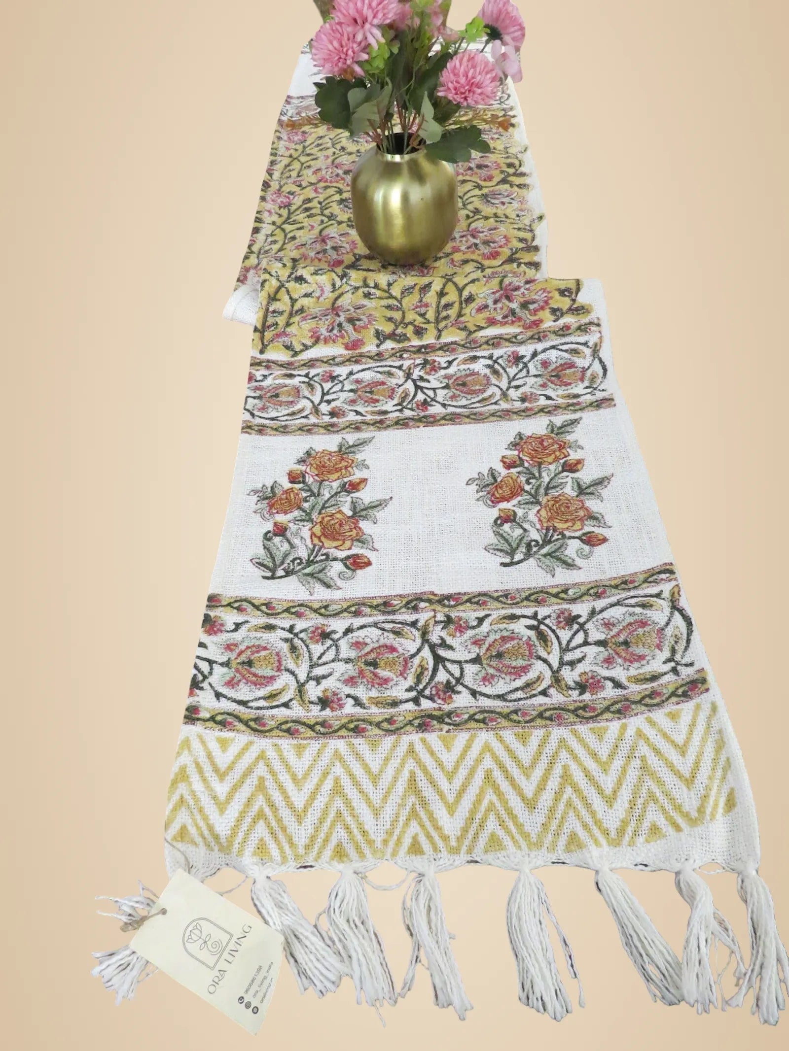 Mustard Yellow Handblock TNT Cotton Table Runner image 2