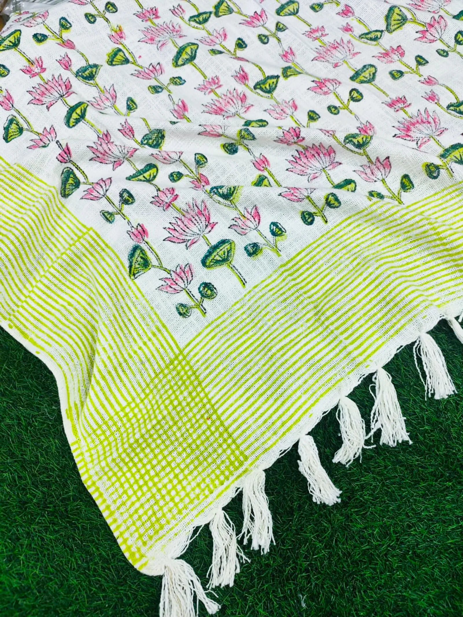 Nalini Pink Lotus Handblock TNT Cotton Throw Blanket image 2