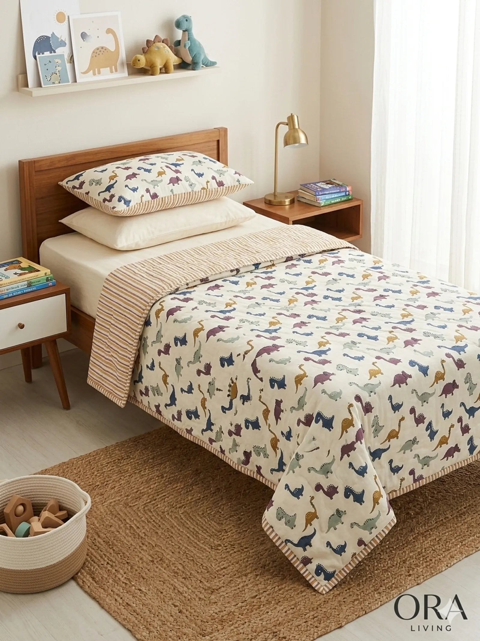 Offwhite Dino Handblock Mul Cotton Kids Dohar image 1
