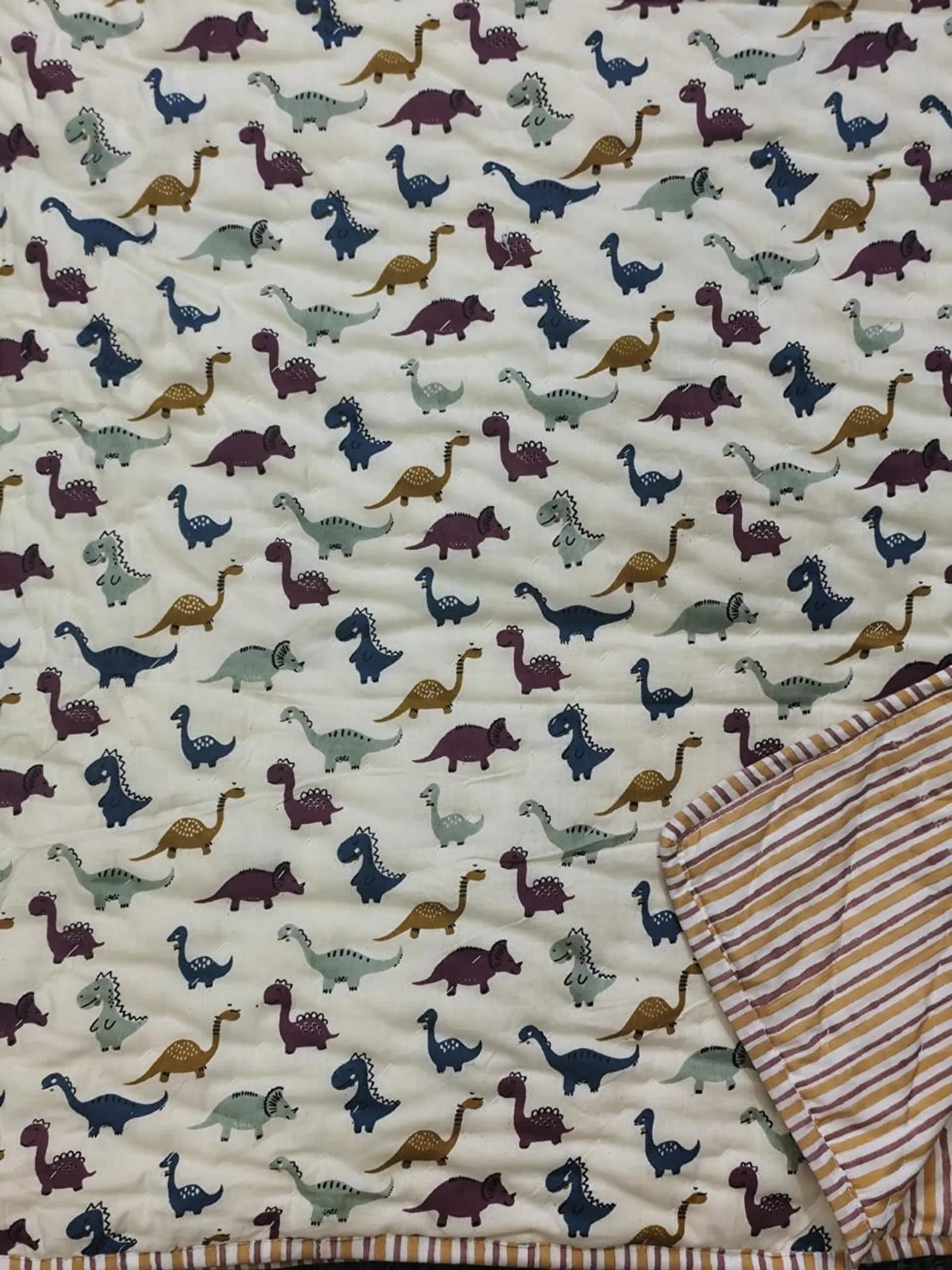 Offwhite Dino Handblock Mul Cotton Kids Quilt image 2
