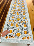 Orange Floral Handblock Canvas Cotton Table Runner image 1
