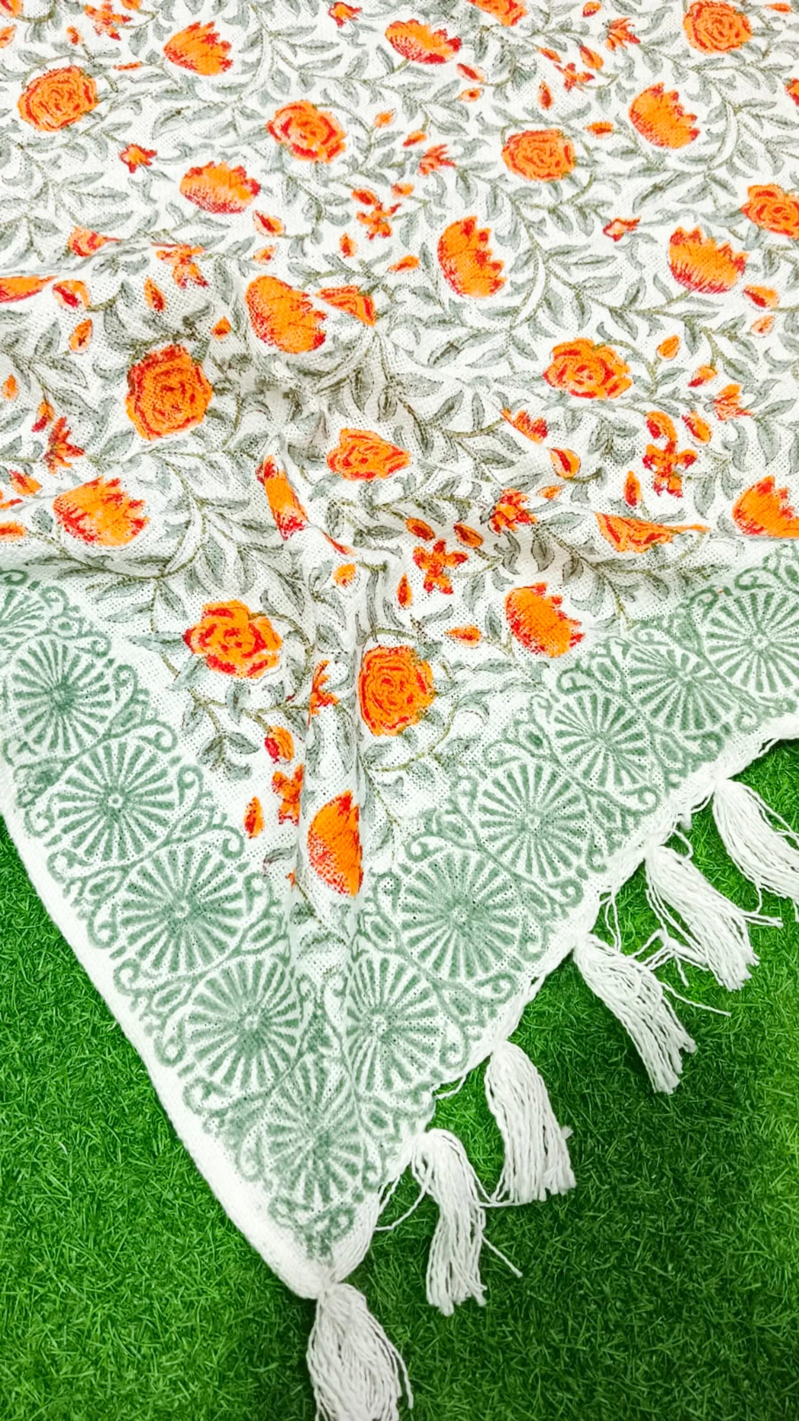 Orange Floral Jal Handblock TNT Cotton Throw Blanket image 2