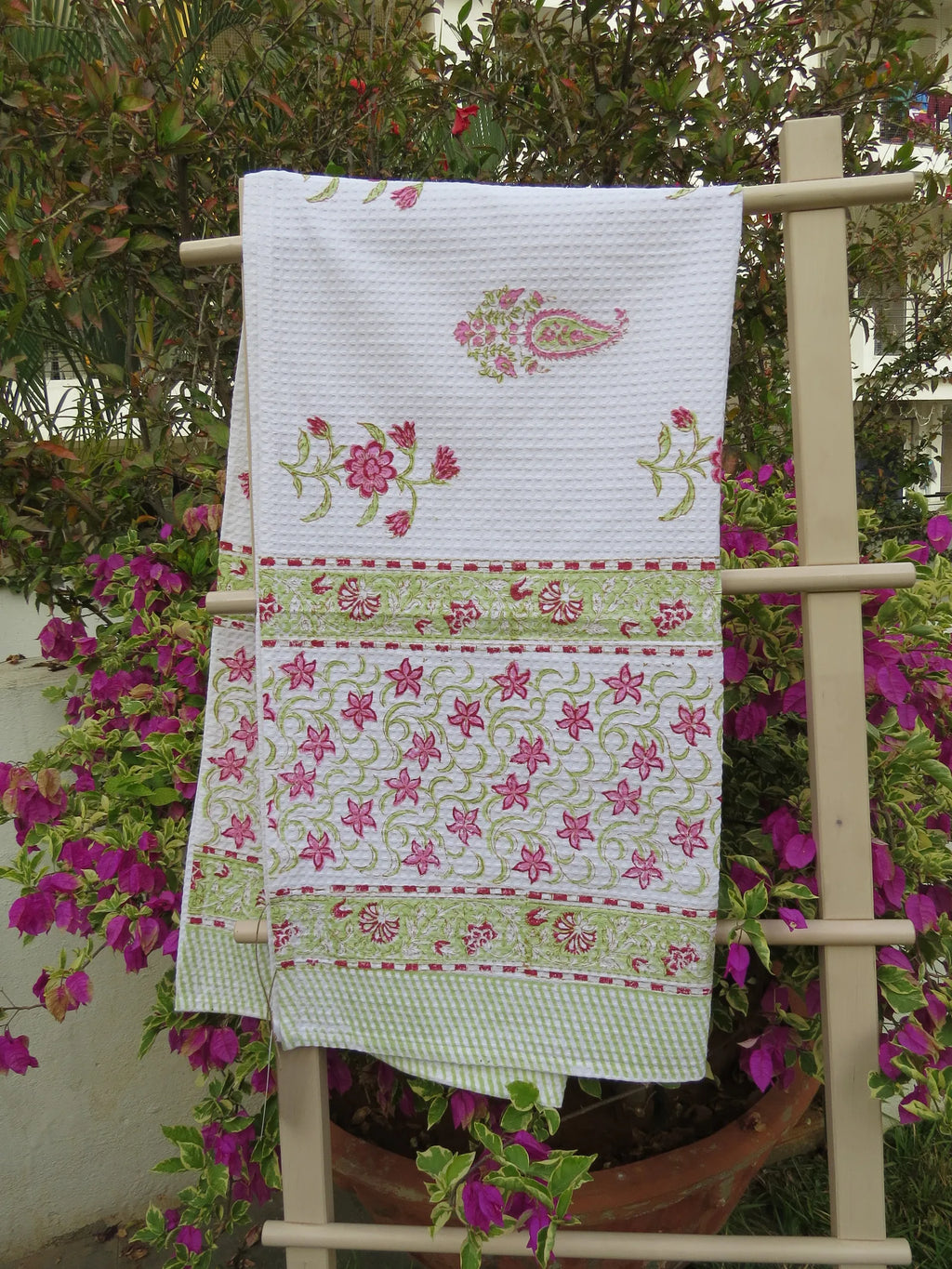 Paisley Flower Handblock Waffle Cotton Bath Towel image 1