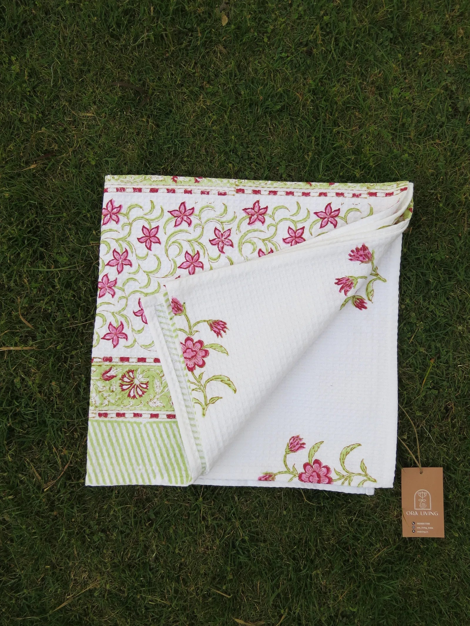 Paisley Flower Handblock Waffle Cotton Bath Towel image 3