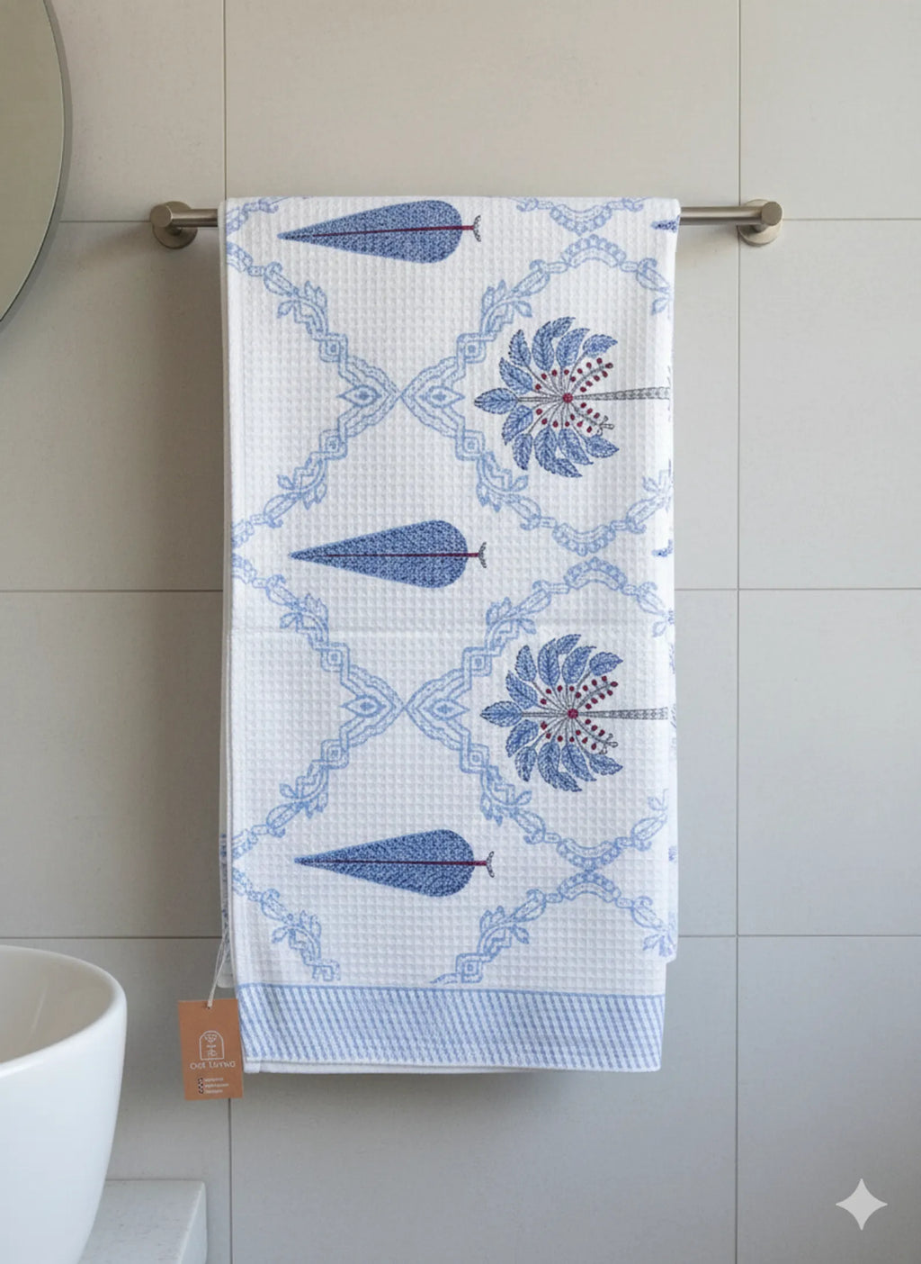 Palm Tree And Cypress Handblock Waffle Cotton Bath Towel image 2