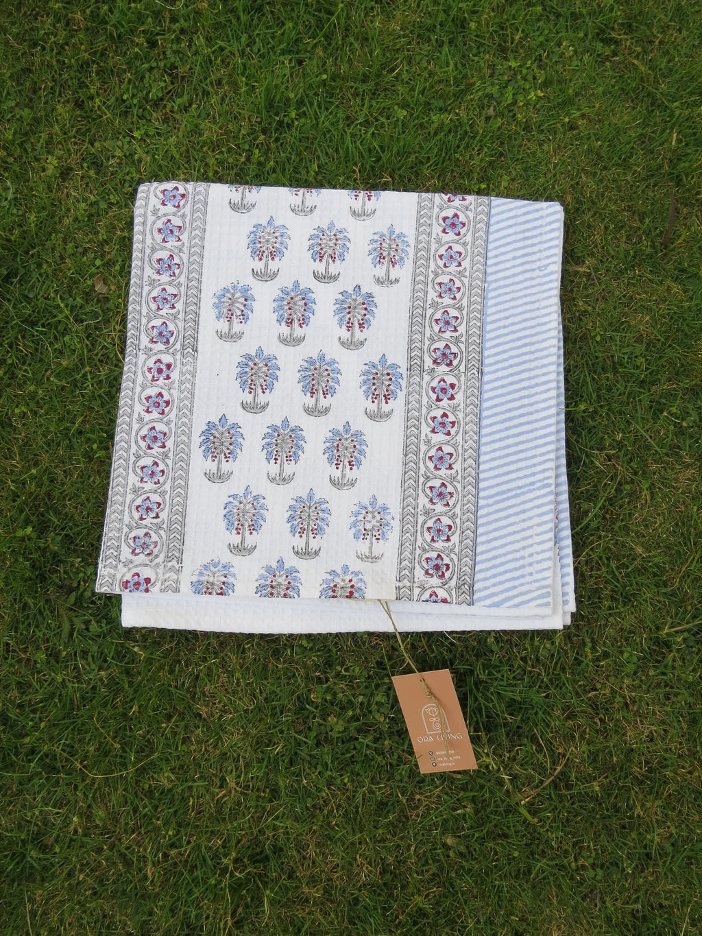 Palm Tree And Cypress Handblock Waffle Cotton Bath Towel image 2