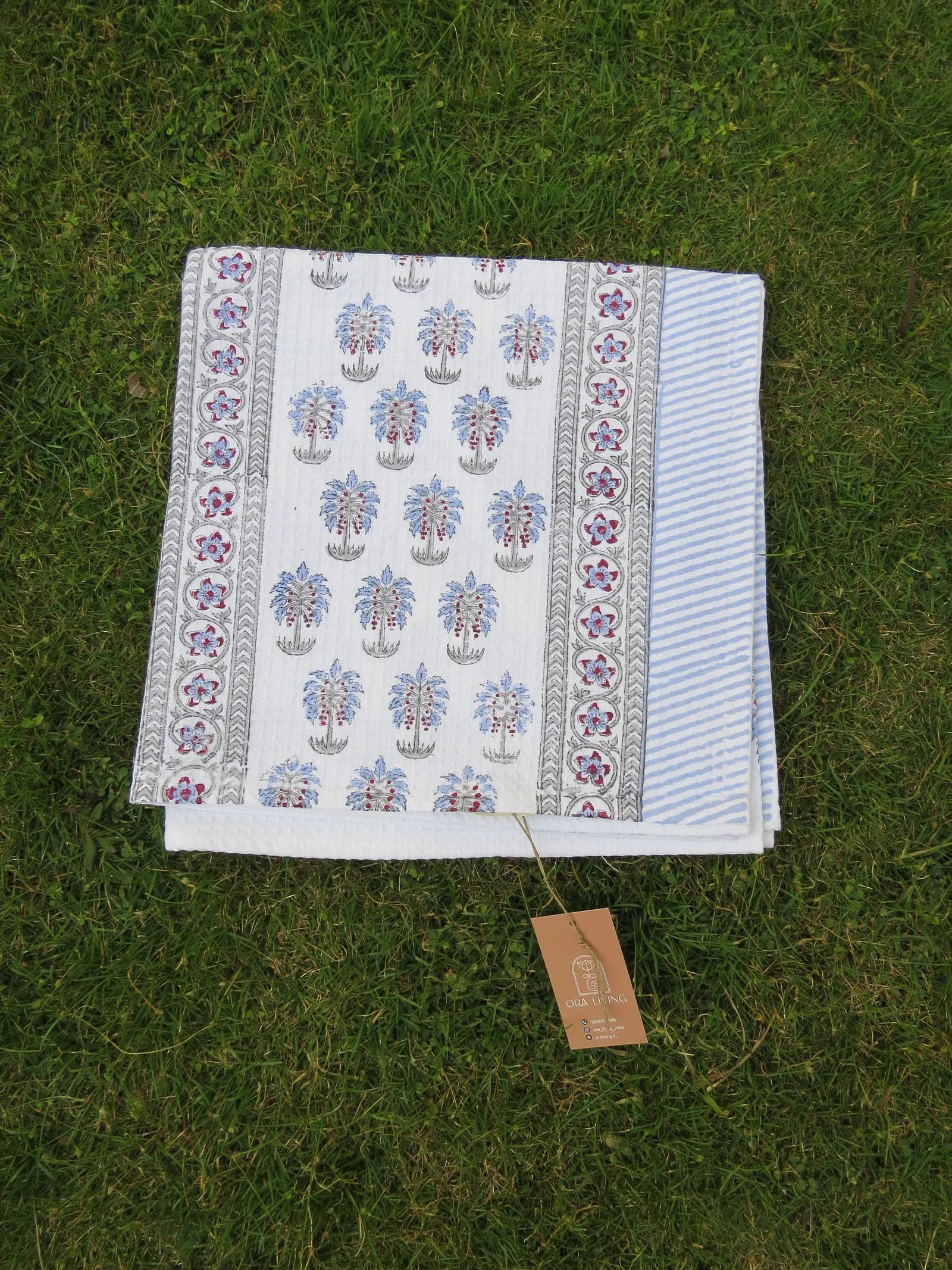 Palm Tree And Cypress Handblock Waffle Cotton Bath Towel image 2