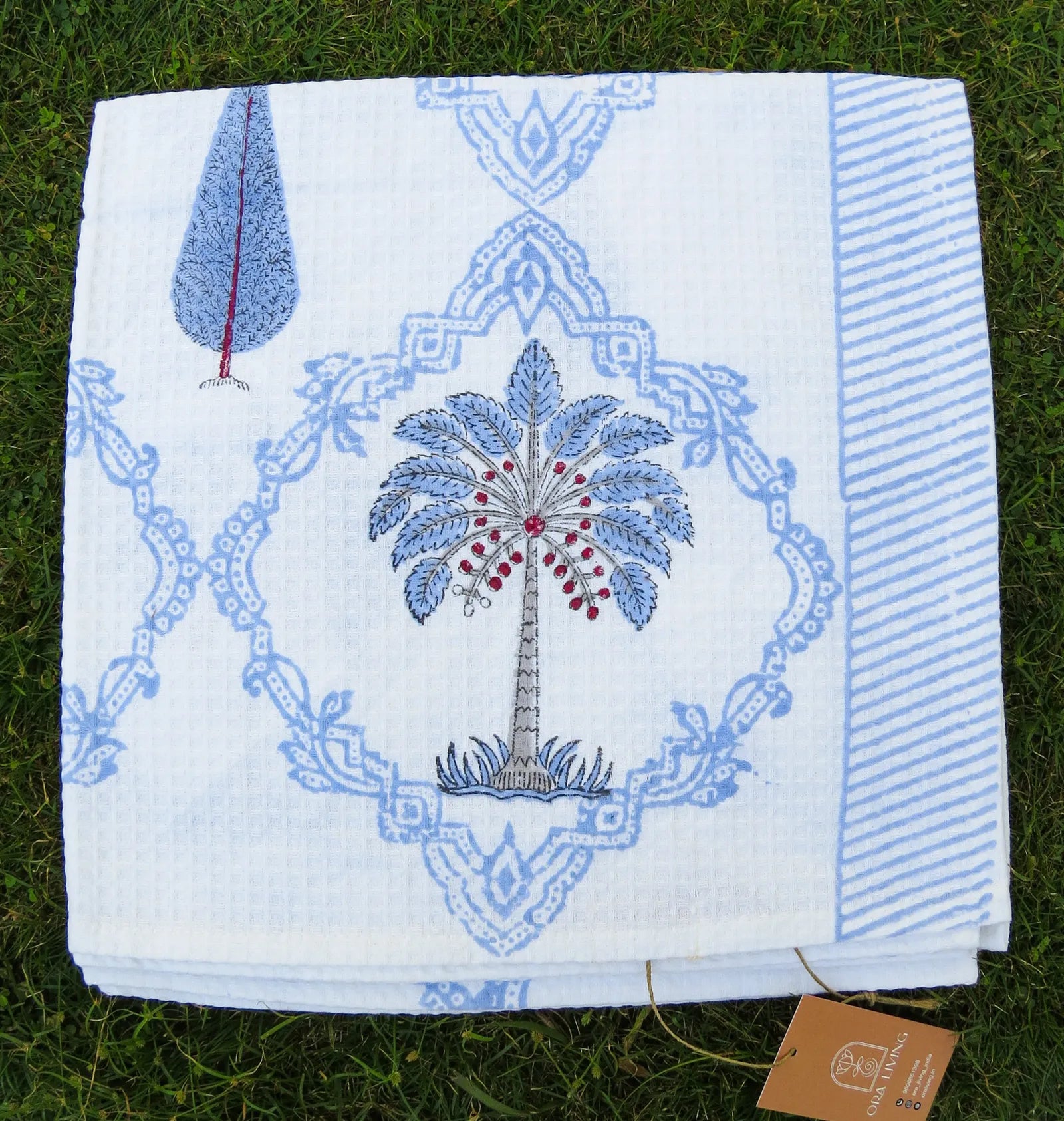 Palm Tree And Cypress Handblock Waffle Cotton Bath Towel image 3