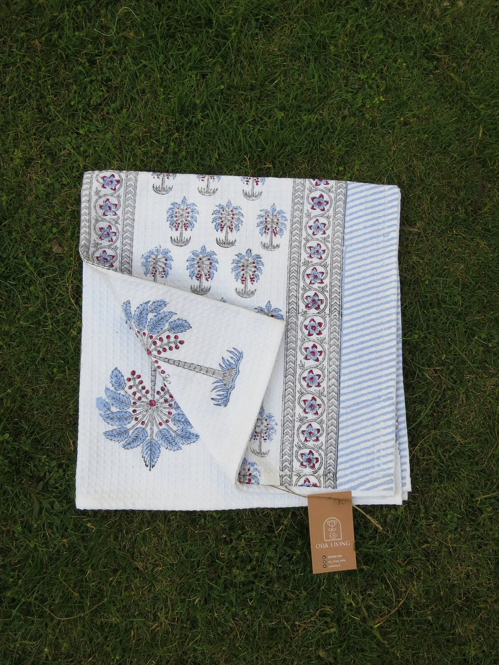 Palm Tree And Cypress Handblock Waffle Cotton Bath Towel image 3