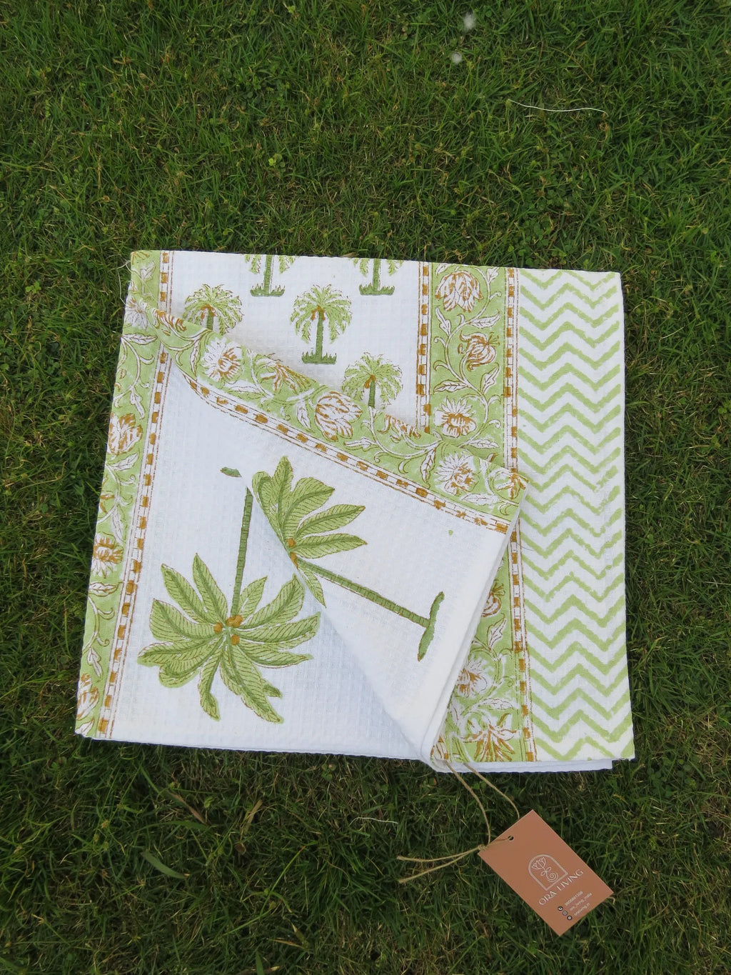 Palm Tree And Cypress Handblock Waffle Cotton Bath Towel image 3