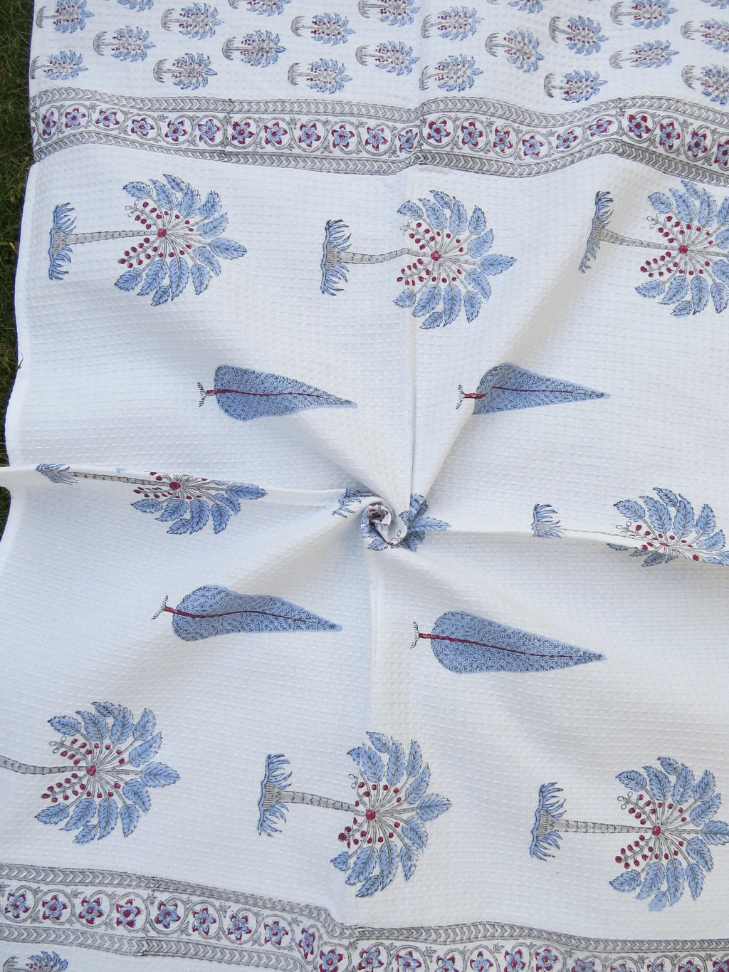 Palm Tree And Cypress Handblock Waffle Cotton Bath Towel image 4