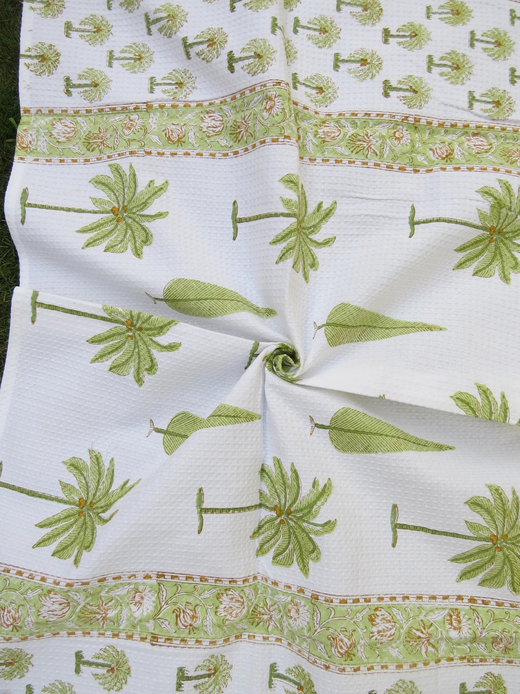Palm Tree And Cypress Handblock Waffle Cotton Bath Towel image 4