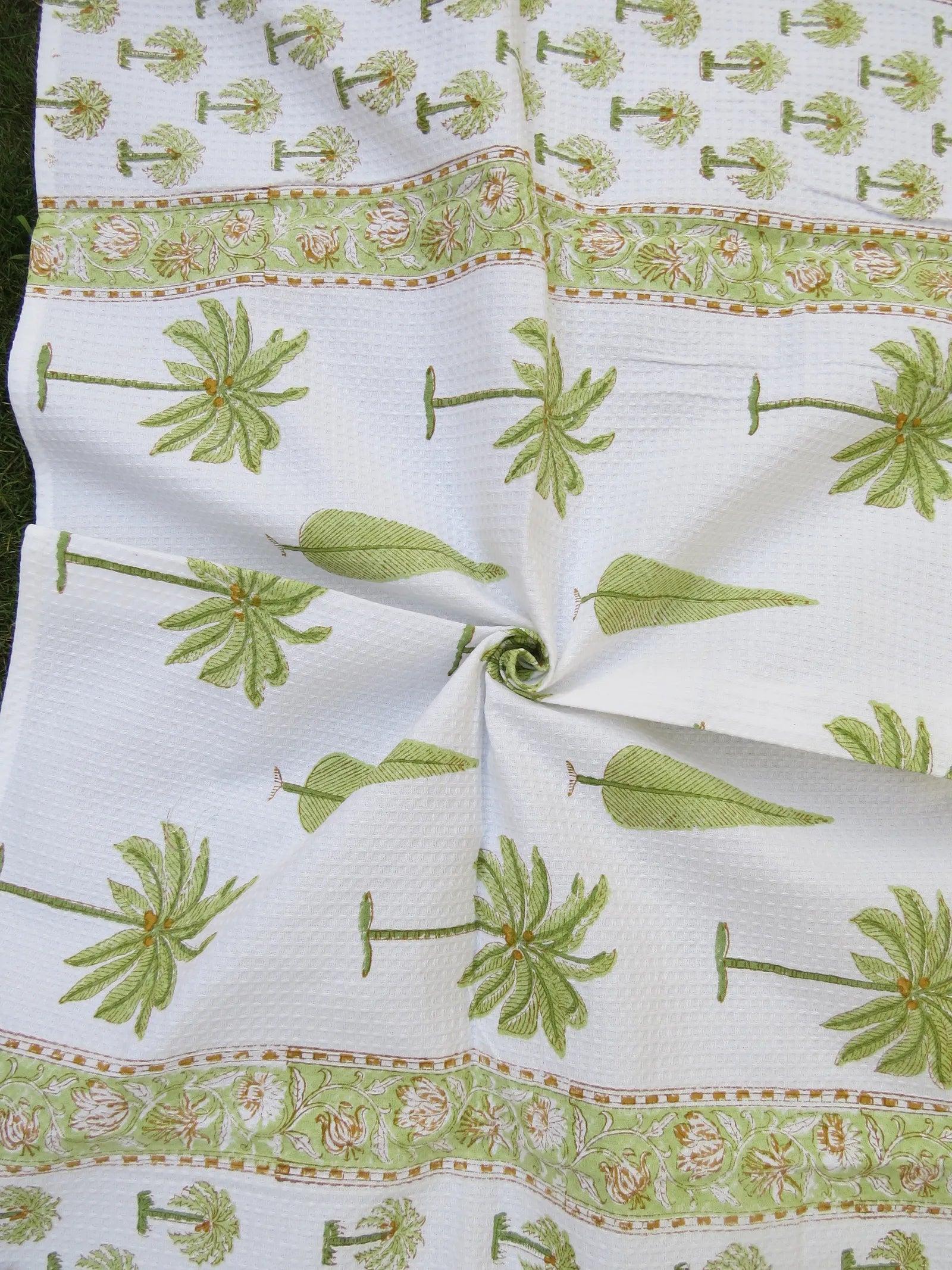 Palm Tree And Cypress Handblock Waffle Cotton Bath Towel image 4