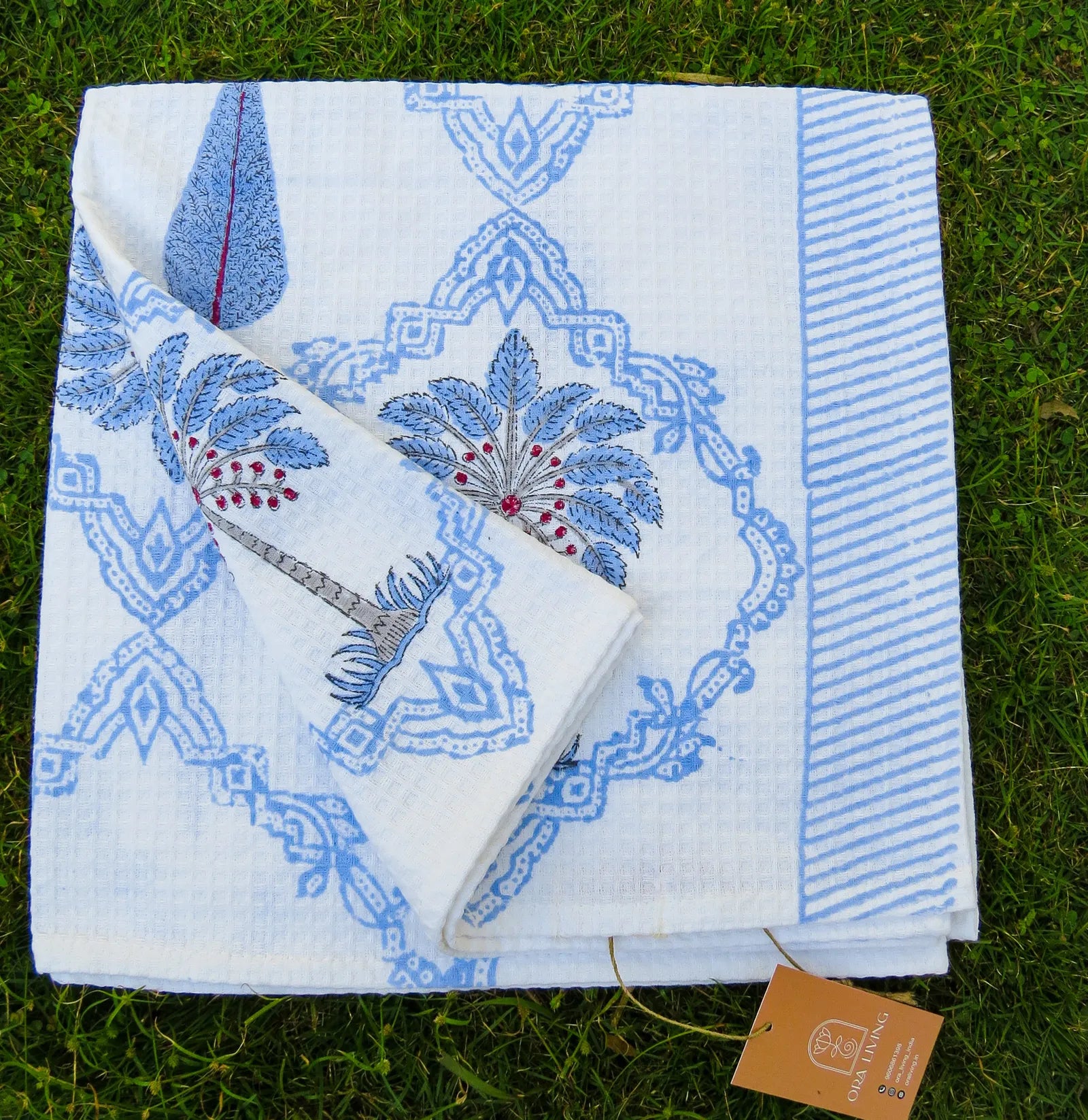 Palm Tree And Cypress Handblock Waffle Cotton Bath Towel image 4