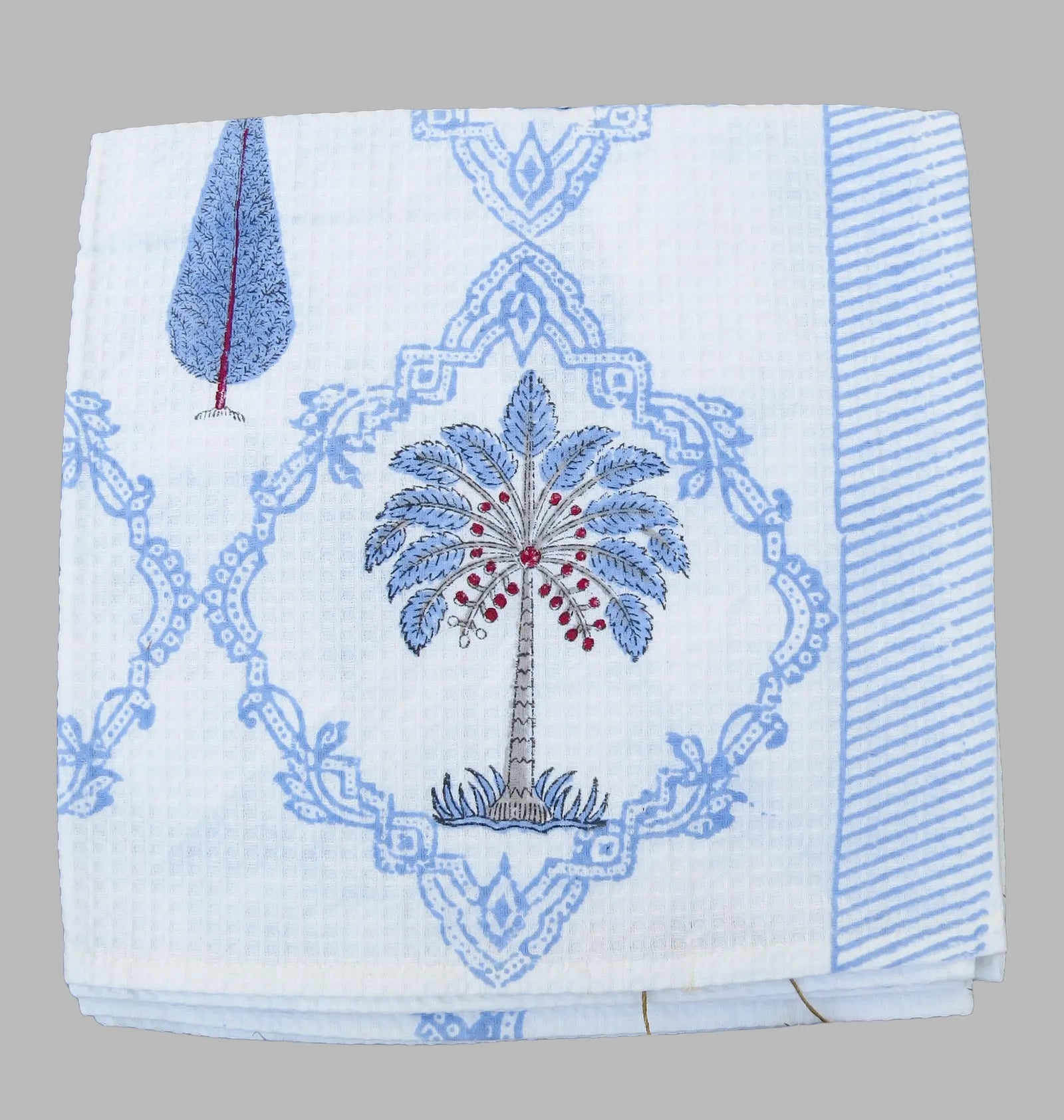 Palm Tree And Cypress Handblock Waffle Cotton Bath Towel image 5
