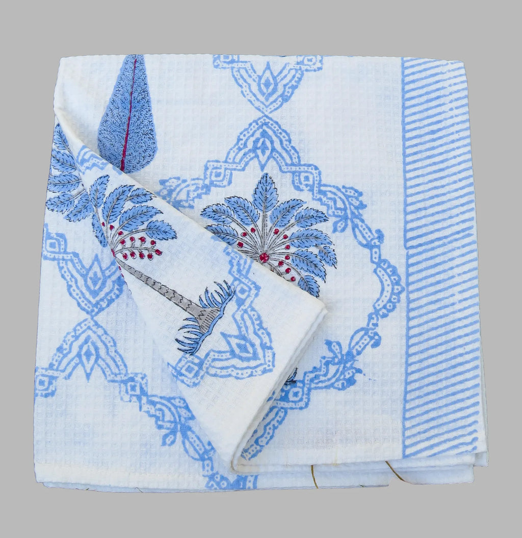 Palm Tree And Cypress Handblock Waffle Cotton Bath Towel image 6