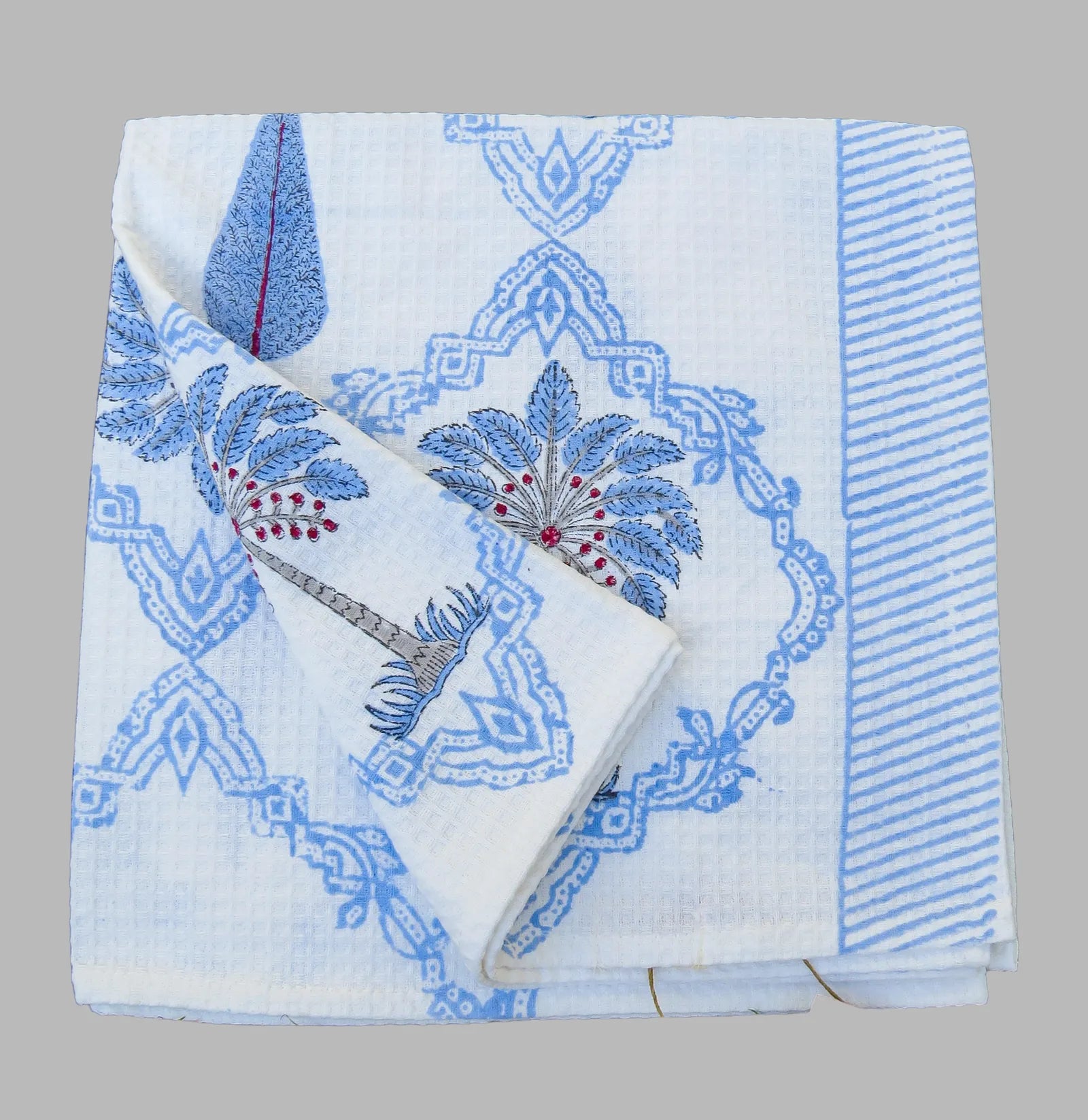 Palm Tree And Cypress Handblock Waffle Cotton Bath Towel image 6