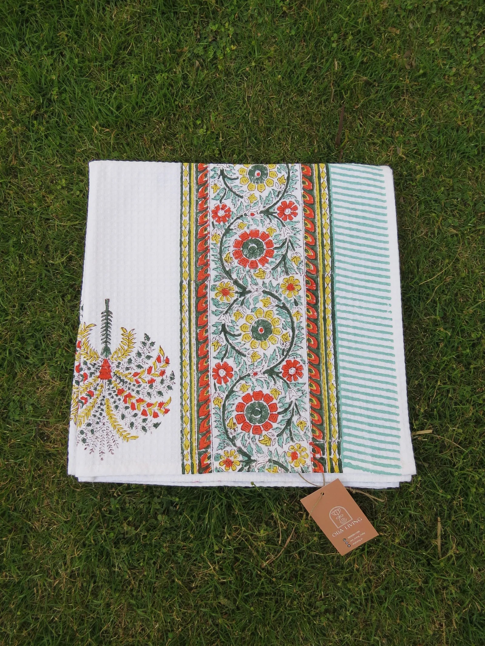 Palm Tree Handblock Waffle Cotton Bath Towel image 2