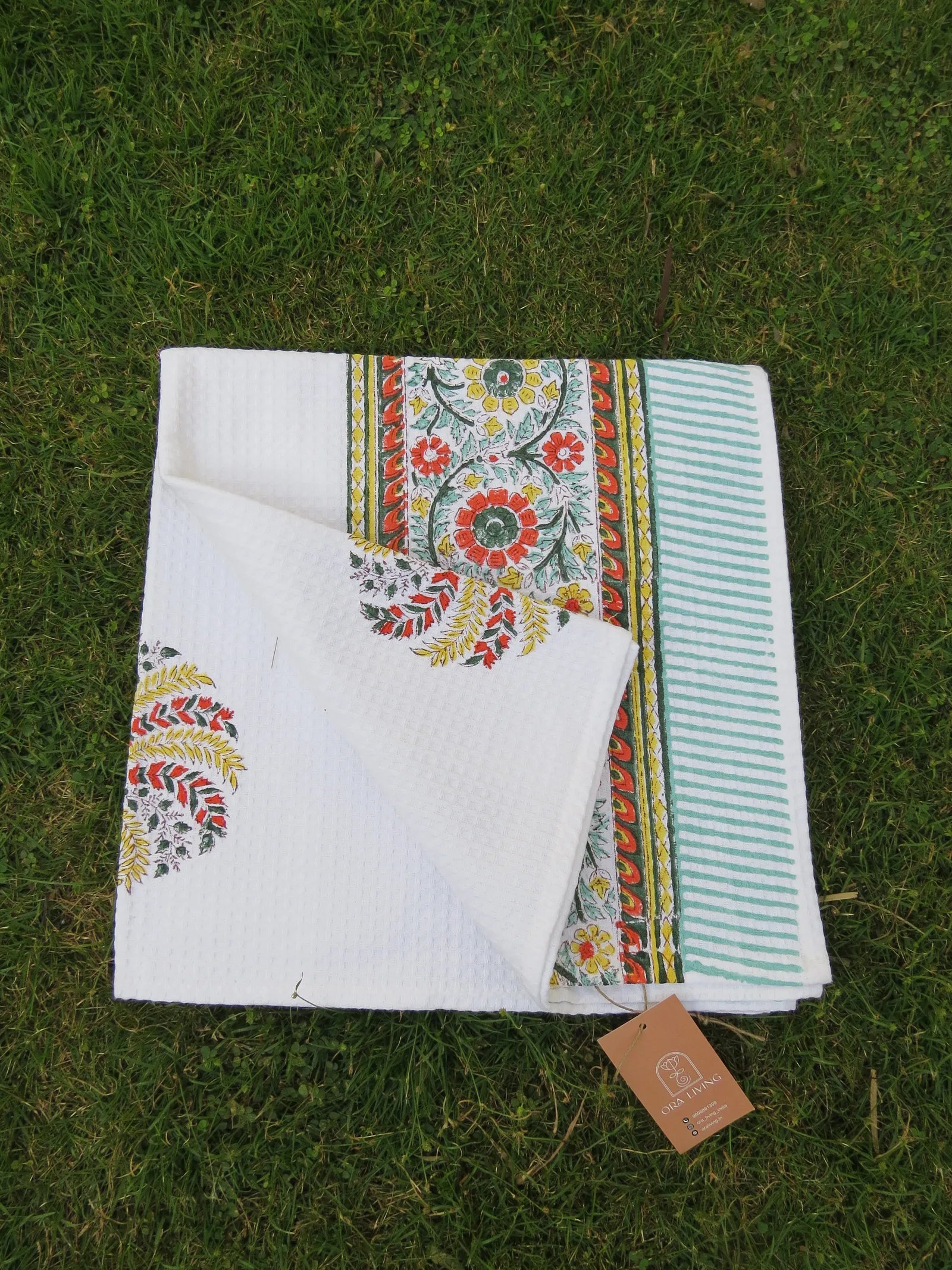 Palm Tree Handblock Waffle Cotton Bath Towel image 3