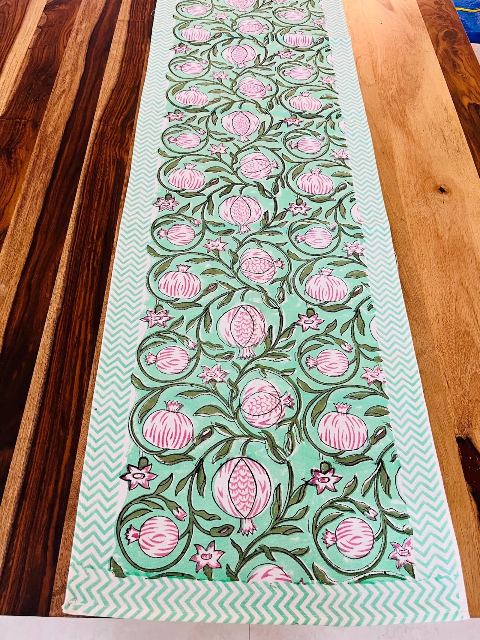 Pink Anar Handblock Canvas Cotton Table Runner image 1