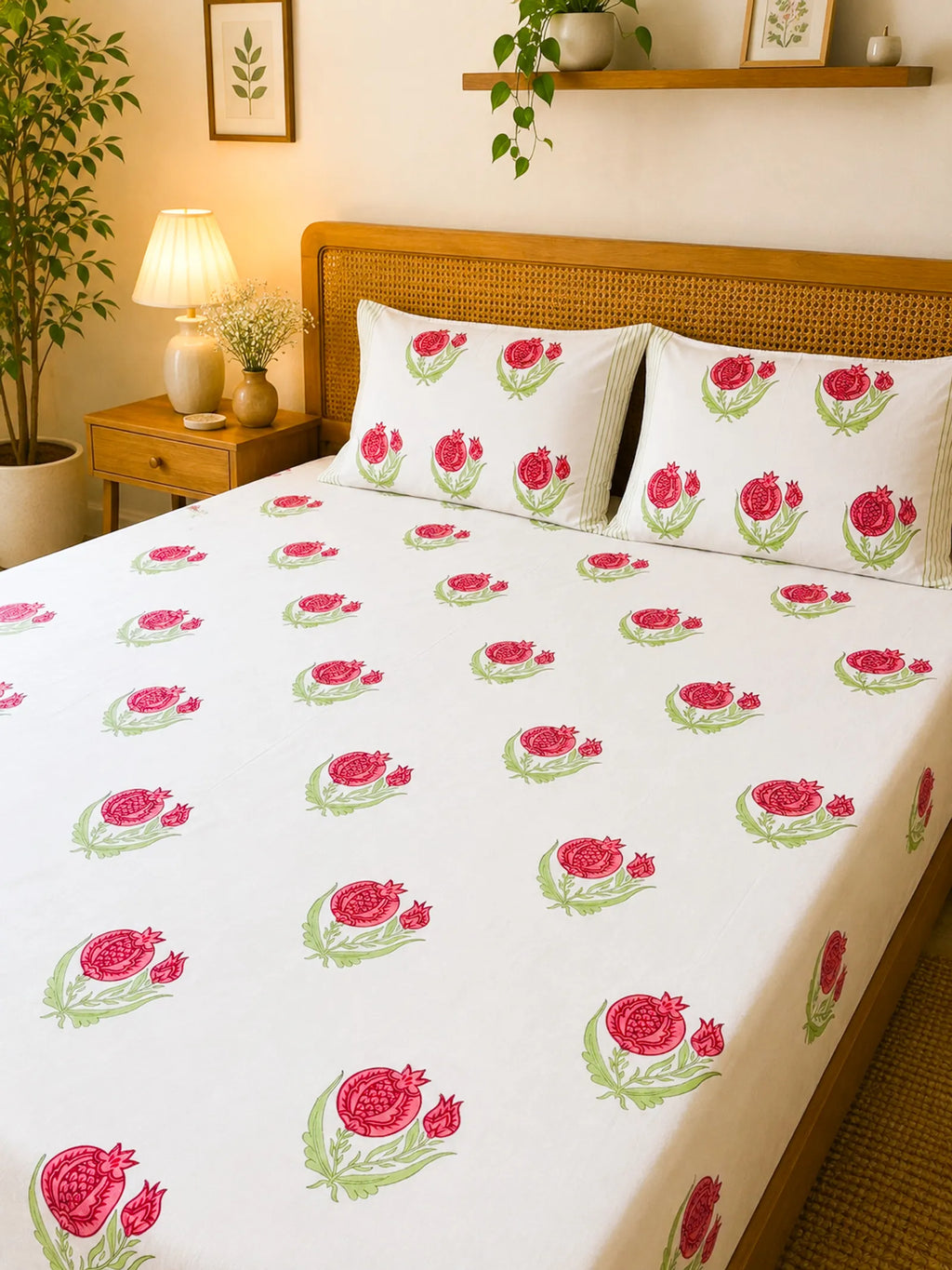 Pink Anar Handblock Premium Cotton Bedsheet Set image 1