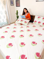 Pink Anar Handblock Premium Cotton Bedsheet Set image 2